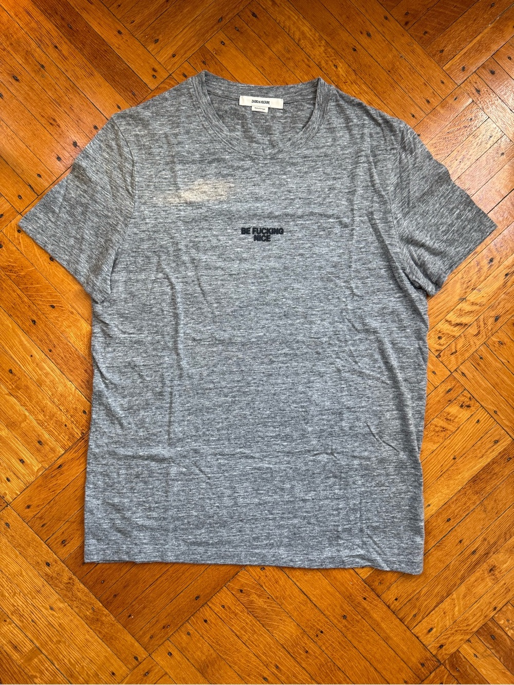Zadig & Voltaire Heather Gray Short Sleeve Tee with Chest Script